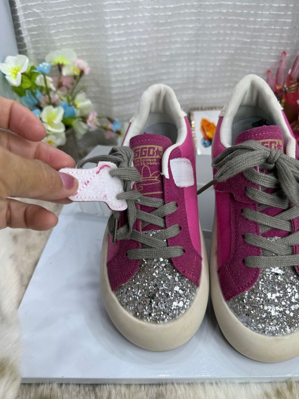 (T5) Glitter sneakers for girls, lightweight & non slip, 34EU/4US litle girls - Picture 13 of 14